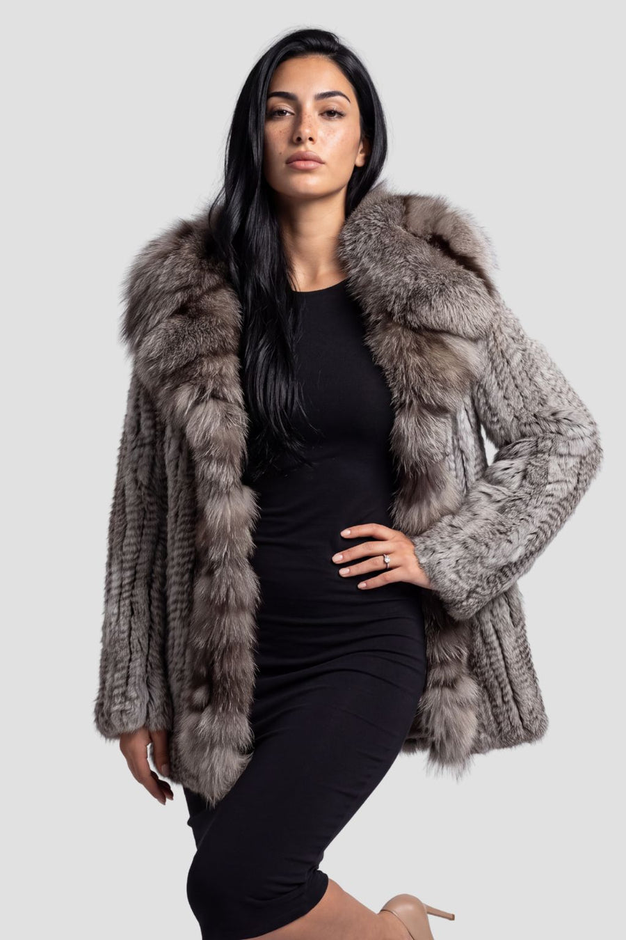 Manteau large en fourrure anthracite Héritage fourrure