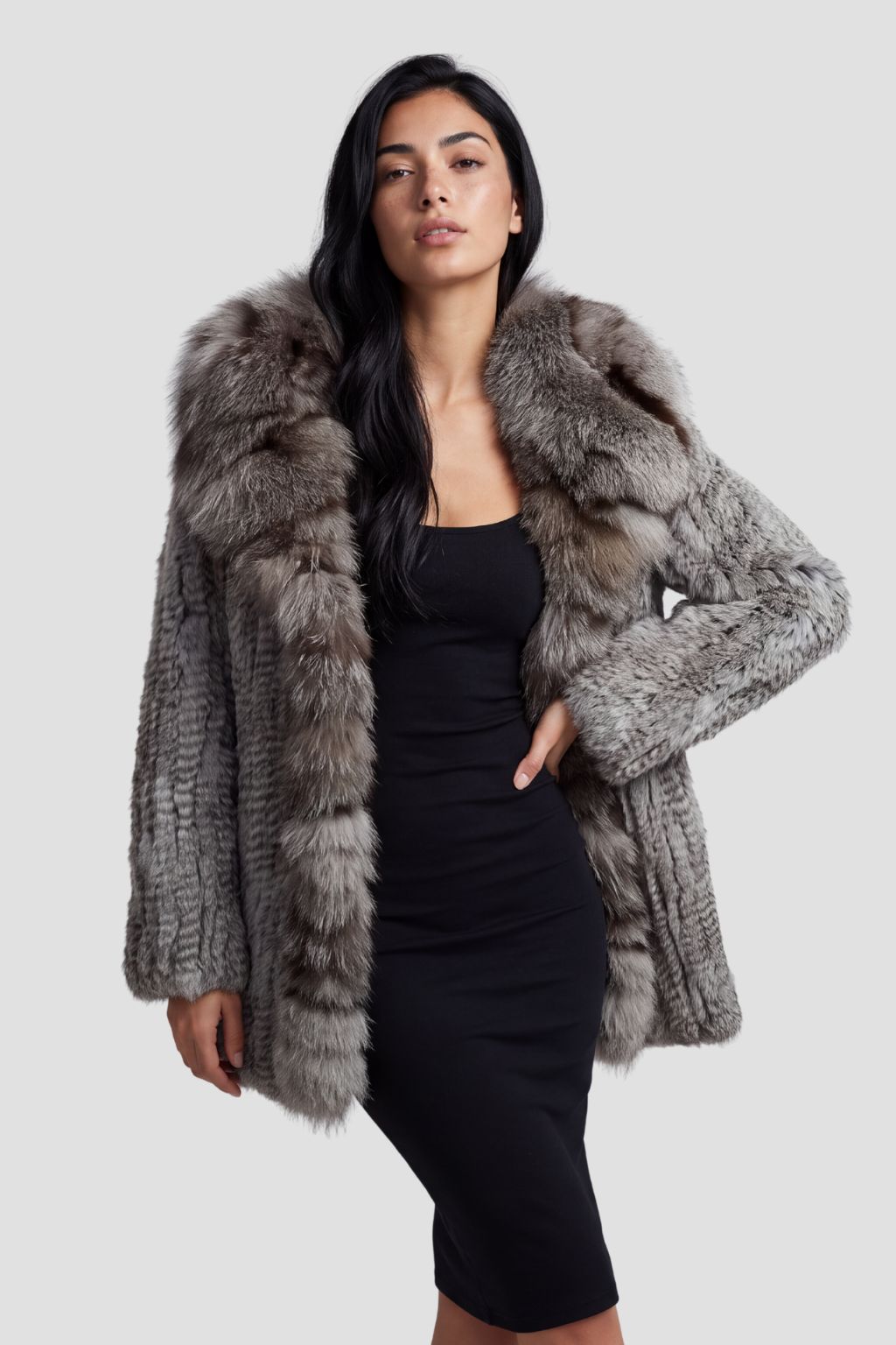 Manteau large en fourrure anthracite Héritage fourrure