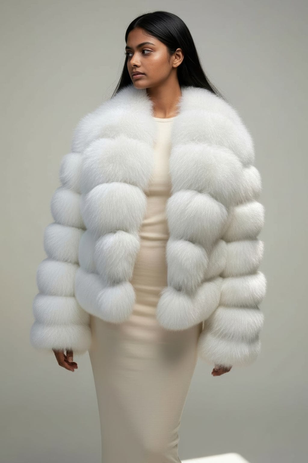 Manteau large en fourrure blanc Héritage fourrure