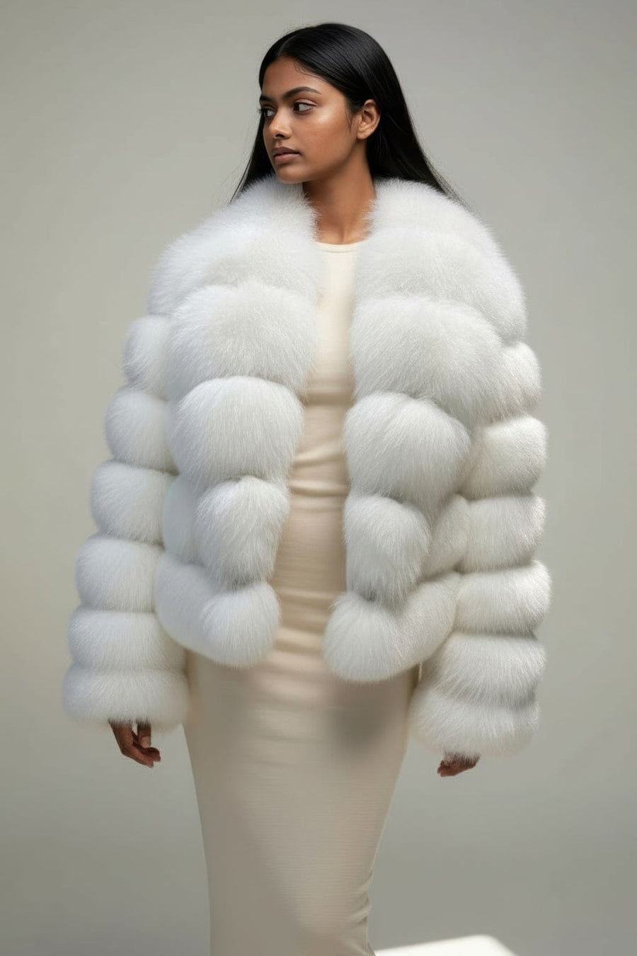 Manteau large en fourrure blanc Héritage fourrure