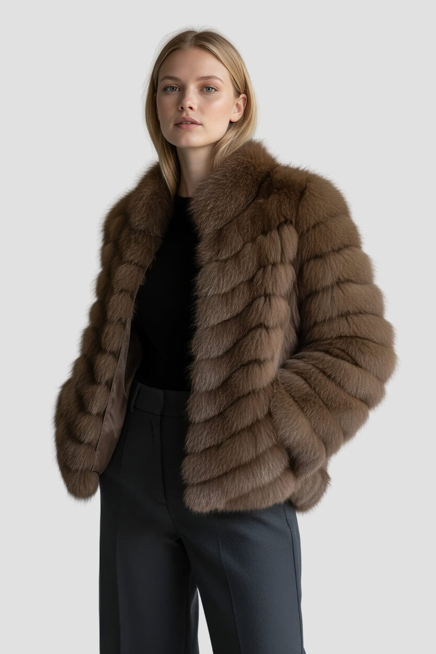 Manteau large en fourrure brun Héritage fourrure