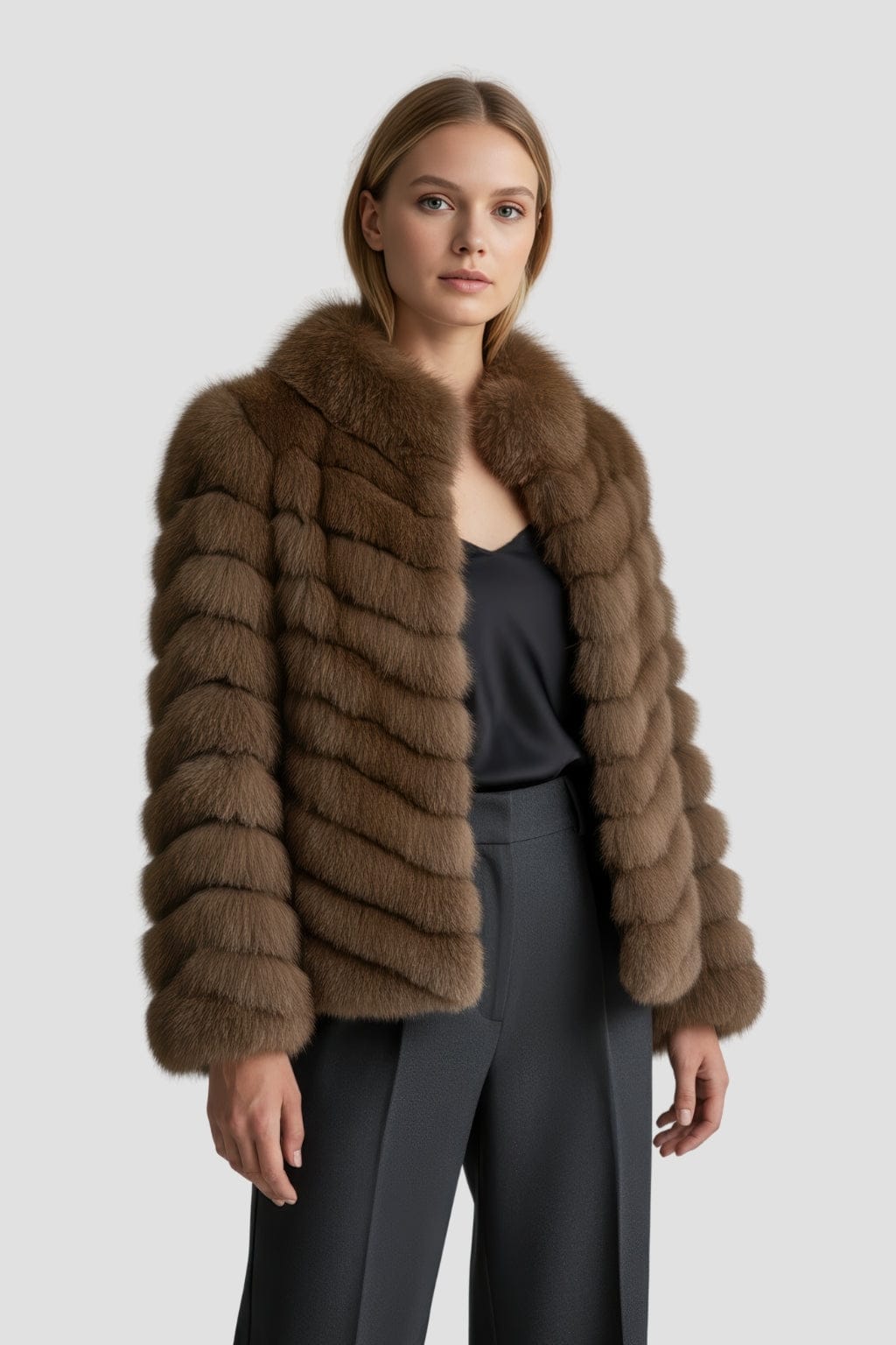 Manteau large en fourrure brun Héritage fourrure