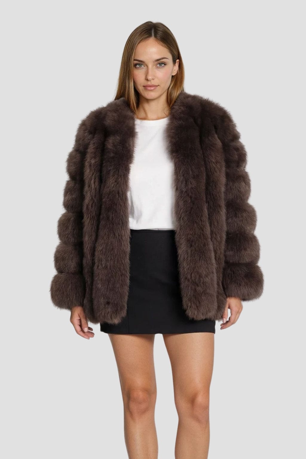 Manteau large en fourrure brun Héritage fourrure