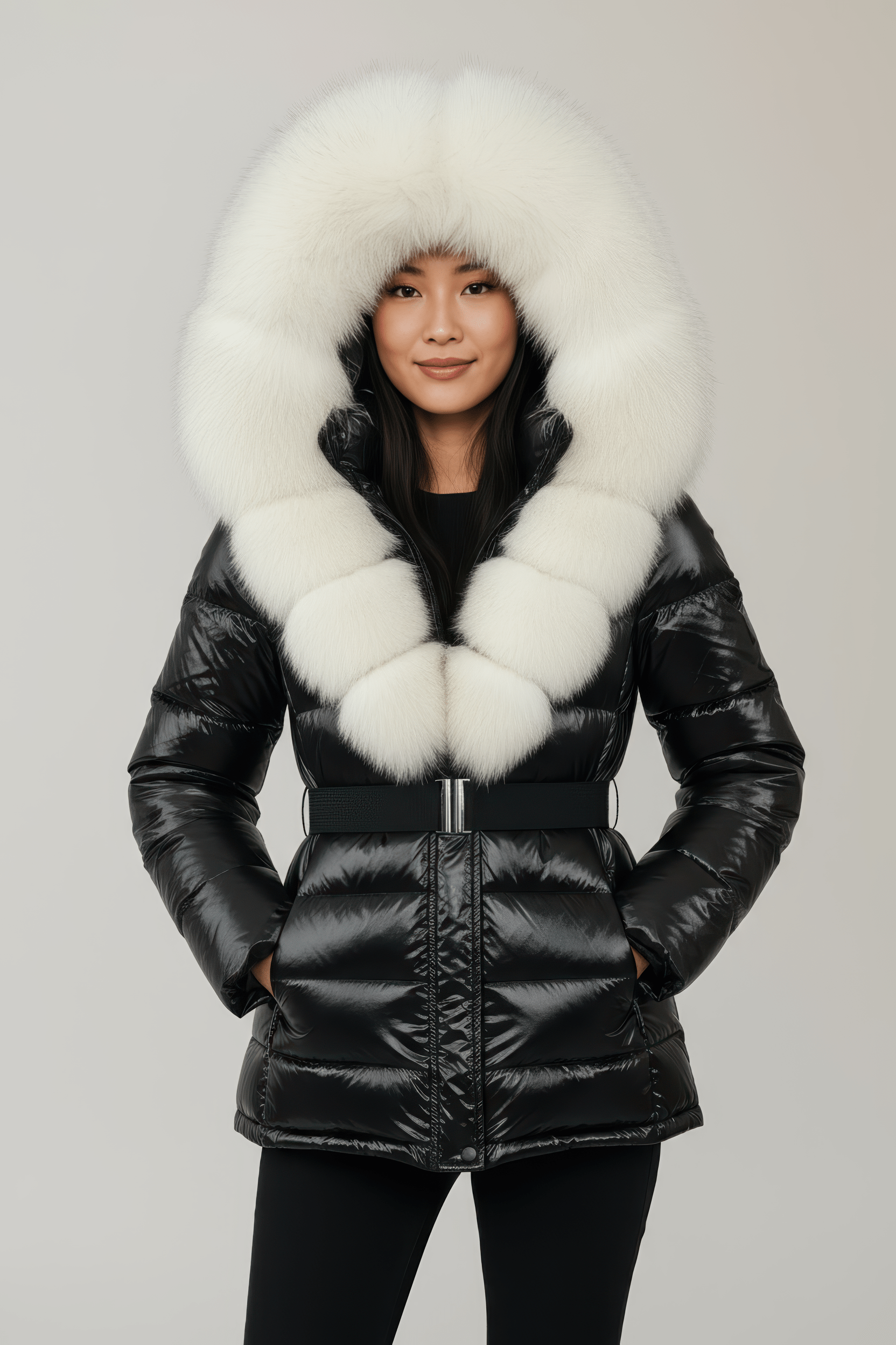 Parka à capuche en fourrure blanc Héritage fourrure