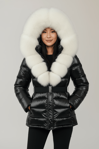 Parka à capuche en fourrure blanc Héritage fourrure