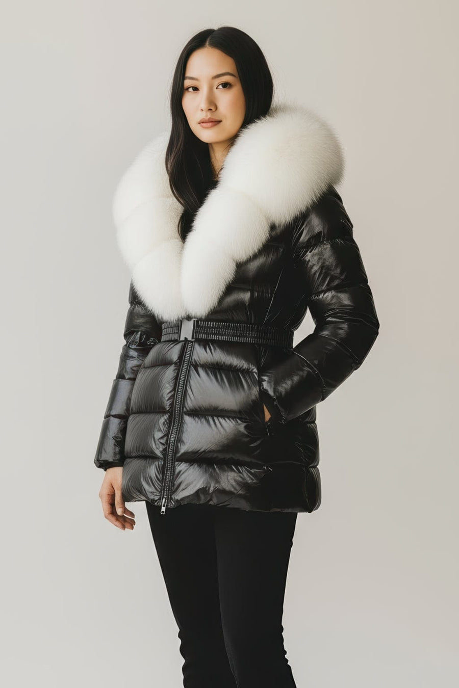 Parka à capuche en fourrure blanc Héritage fourrure