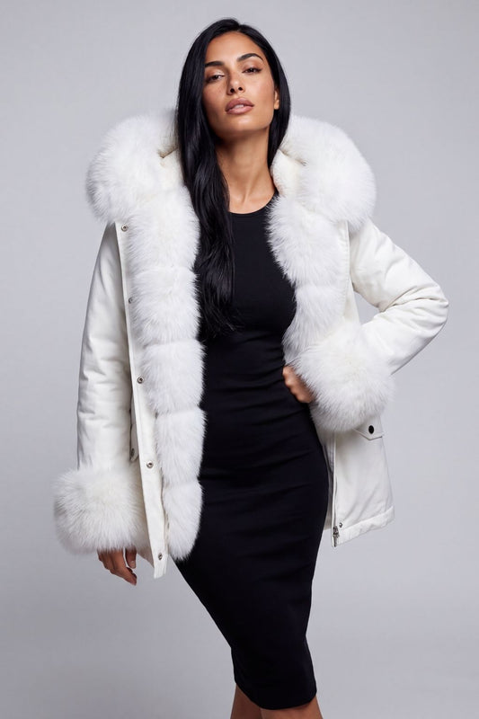 Parka à capuche en fourrure blanc Héritage fourrure