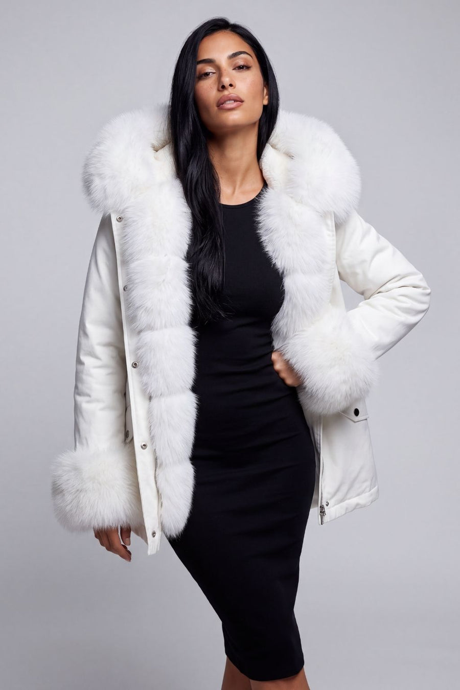 Parka à capuche en fourrure blanc Héritage fourrure