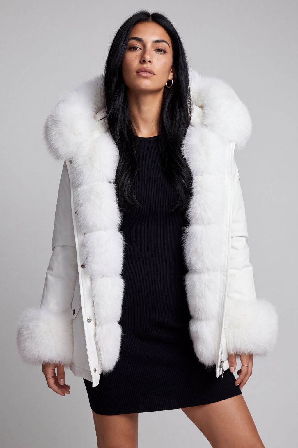 Parka à capuche en fourrure blanc Héritage fourrure