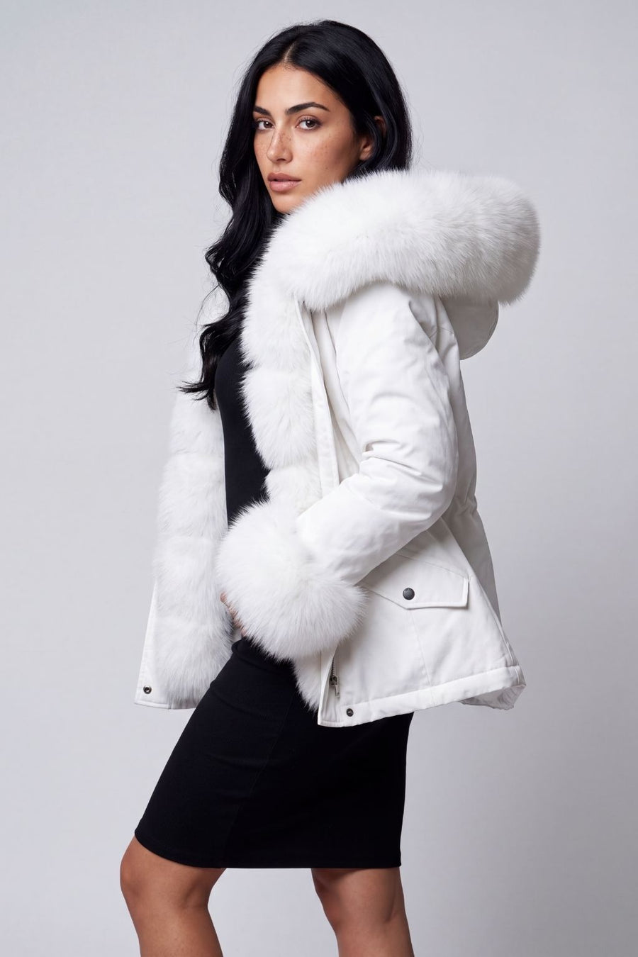 Parka à capuche en fourrure blanc Héritage fourrure