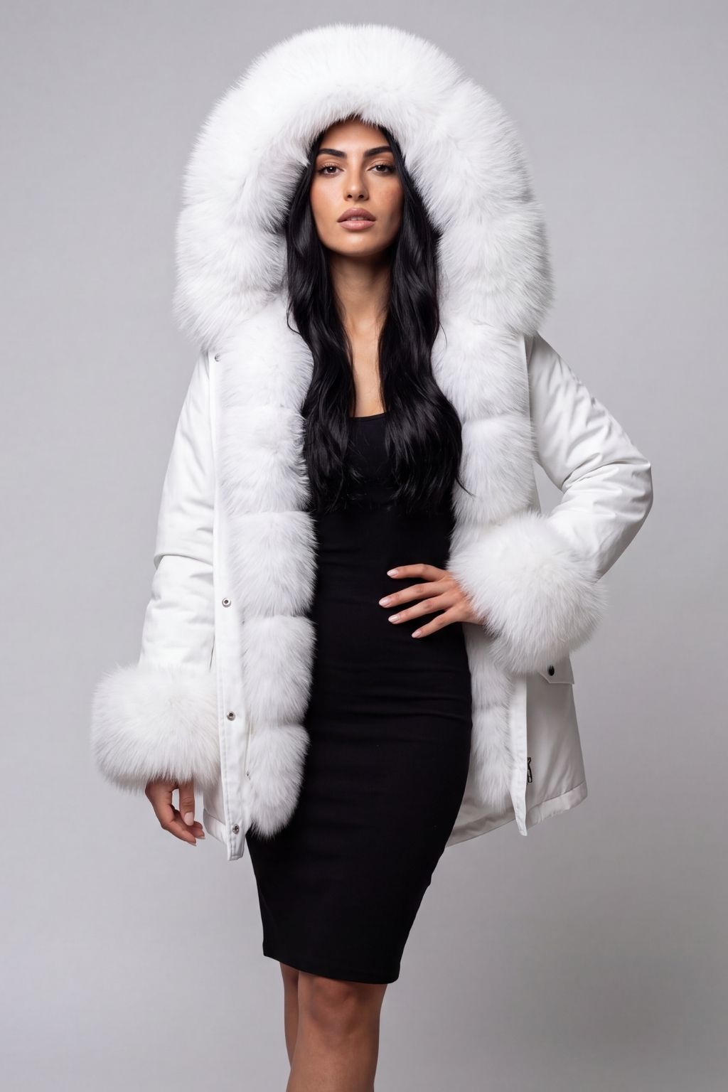 Parka à capuche en fourrure blanc Héritage fourrure