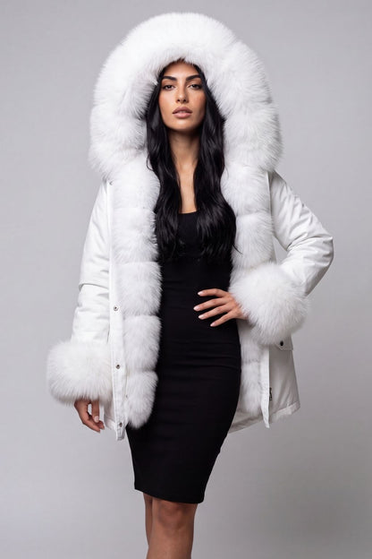 Parka à capuche en fourrure blanc Héritage fourrure