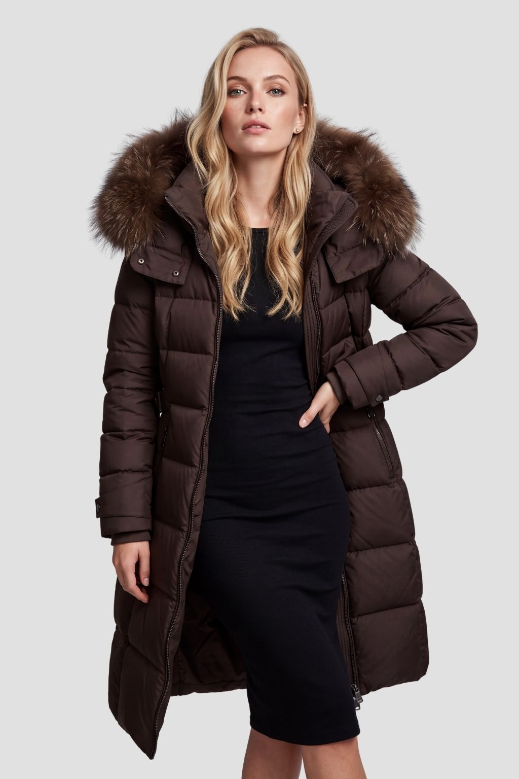 Parka à capuche en fourrure brun Héritage fourrure