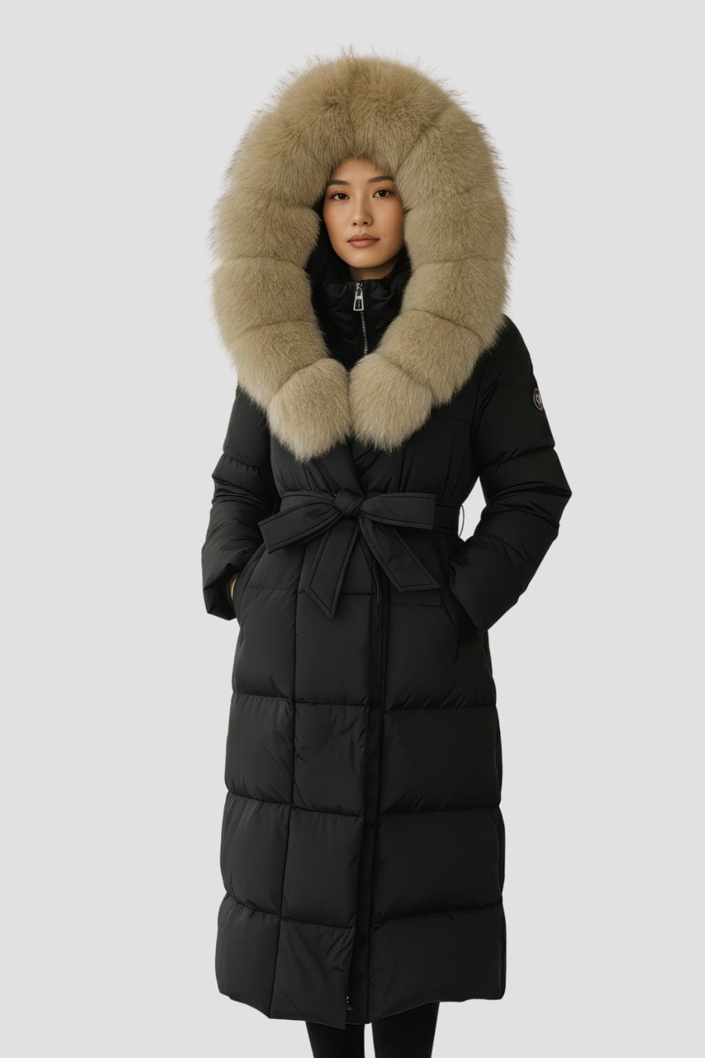 Parka à capuche en fourrure femme noire Héritage fourrure