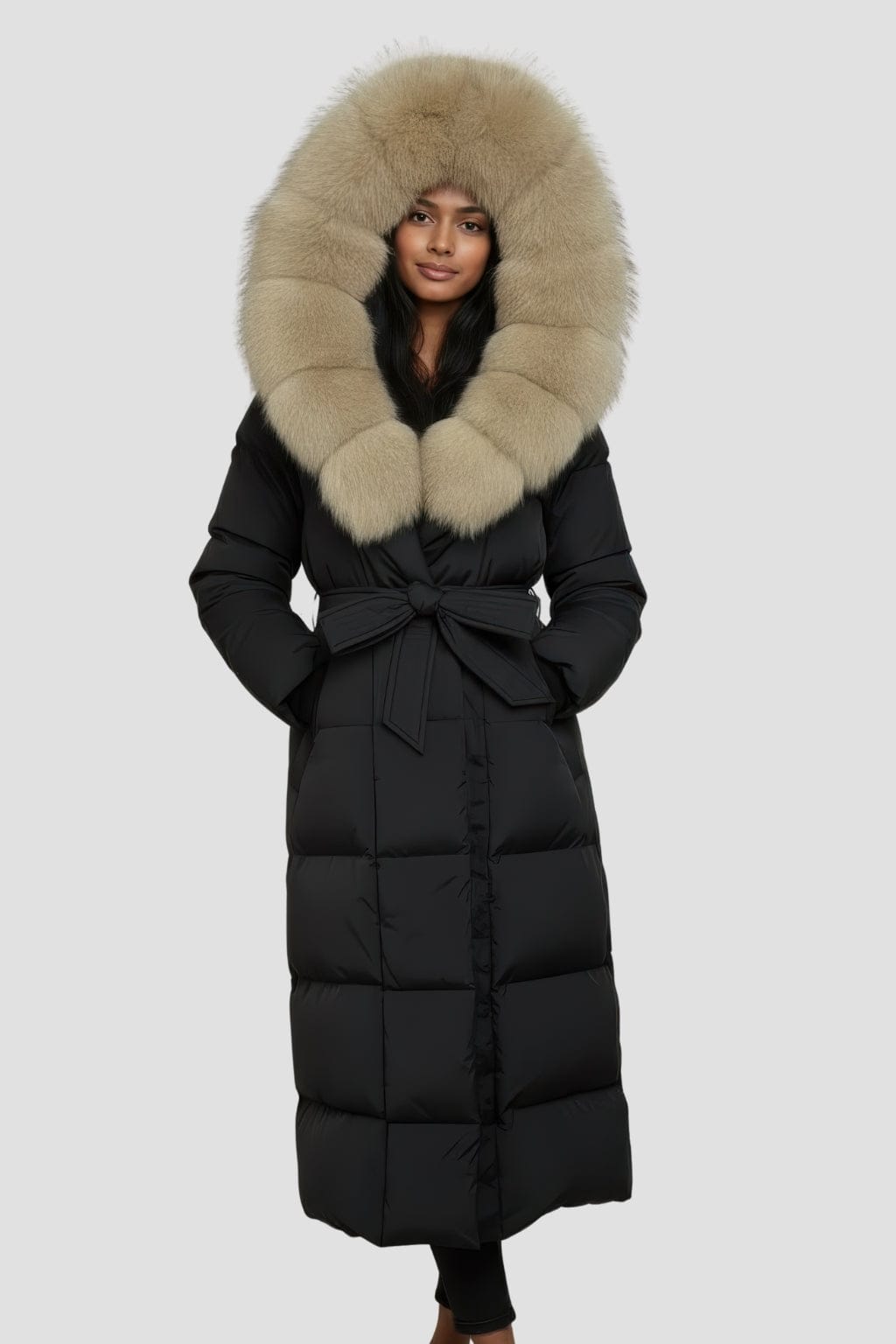 Parka à capuche en fourrure femme noire Héritage fourrure
