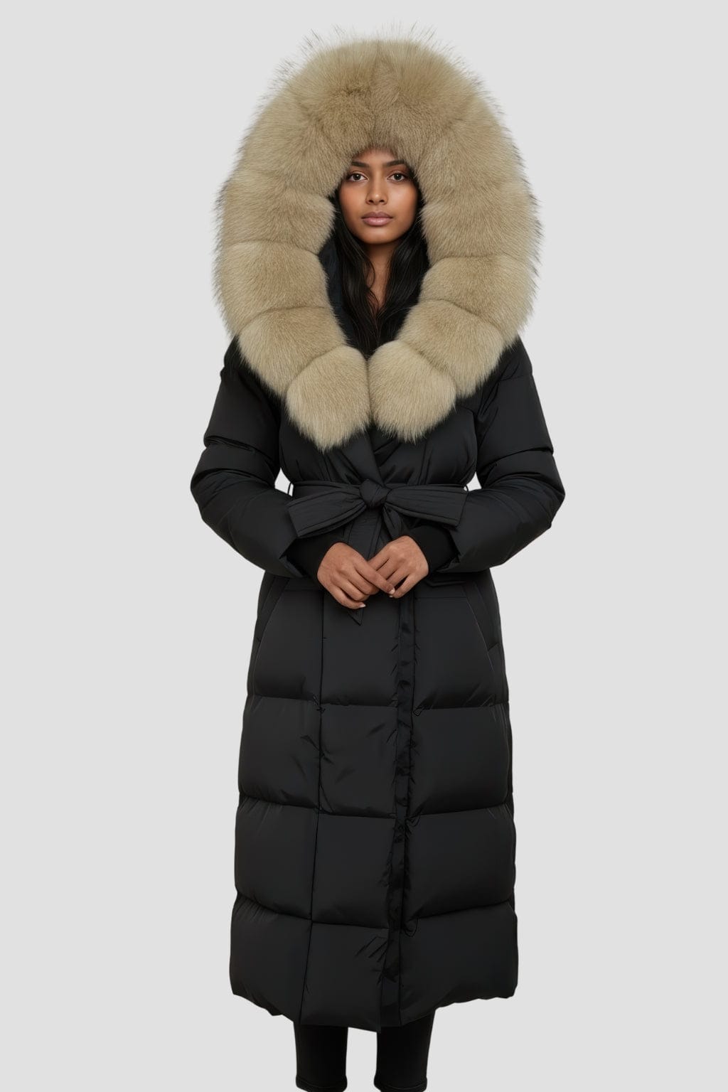 Parka à capuche en fourrure femme noire Héritage fourrure