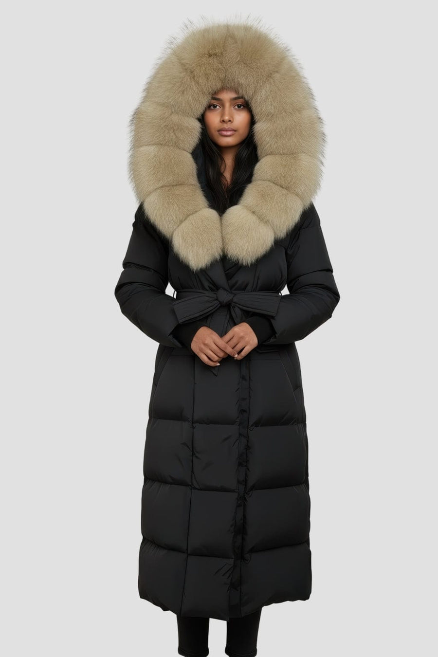 Parka à capuche en fourrure femme noire Héritage fourrure