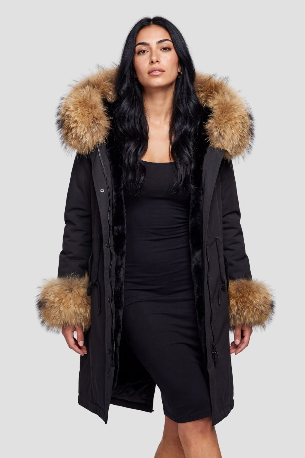 Parka à capuche en fourrure femme noire Héritage fourrure