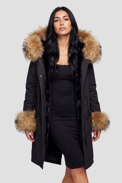 Parka à capuche en fourrure femme noire Héritage fourrure