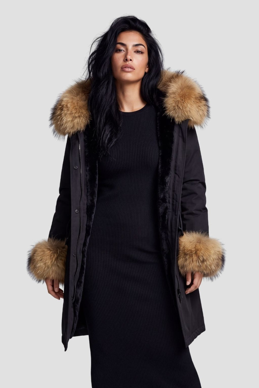Parka à capuche en fourrure femme noire Héritage fourrure