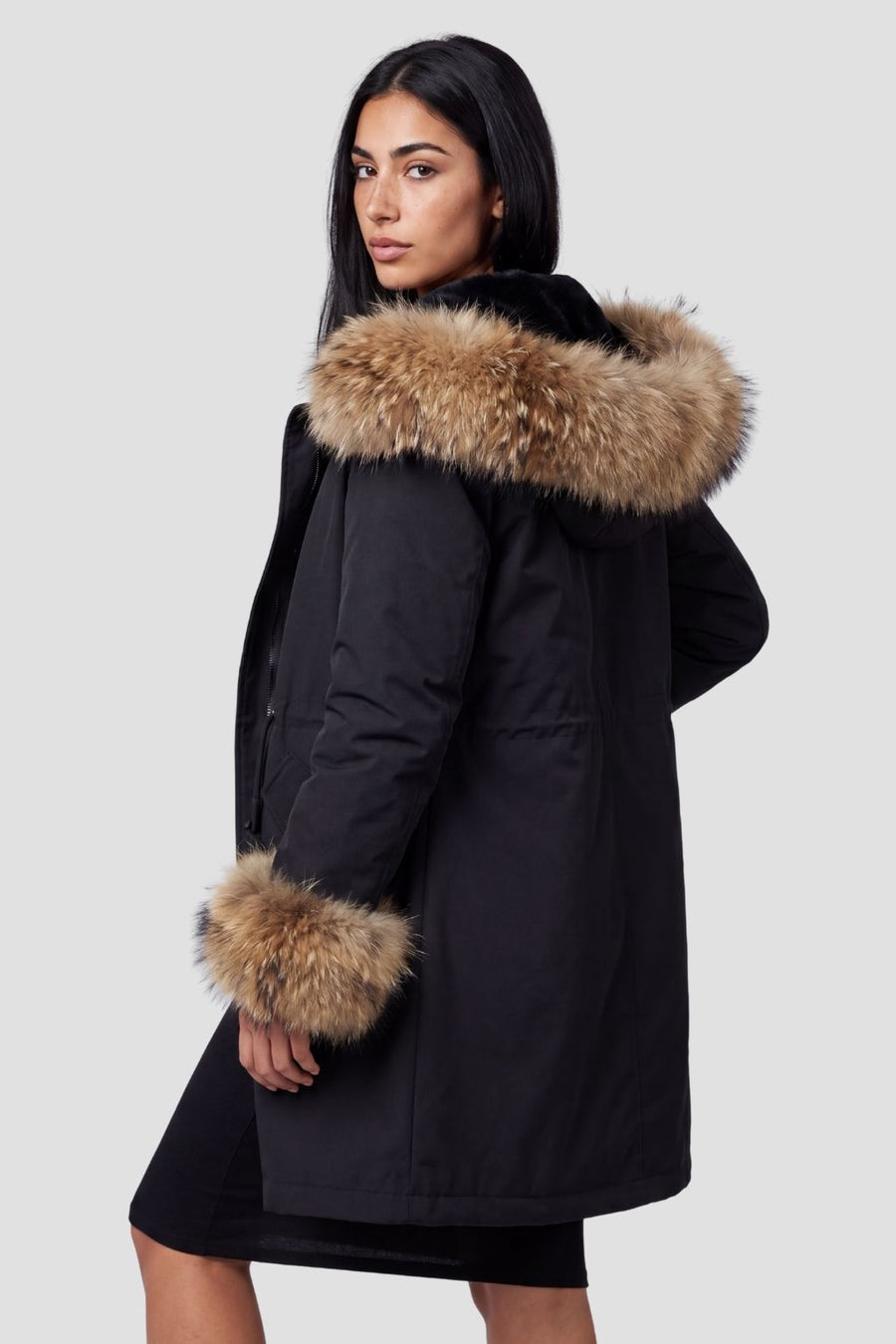 Parka à capuche en fourrure femme noire Héritage fourrure