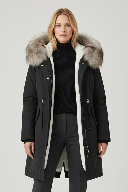 Parka à capuche en fourrure grise Héritage fourrure