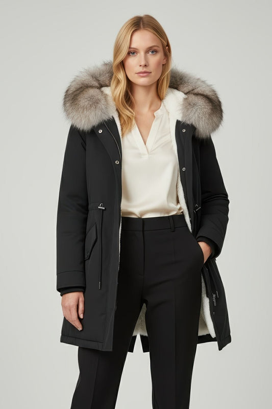 Parka à capuche en fourrure grise Héritage fourrure