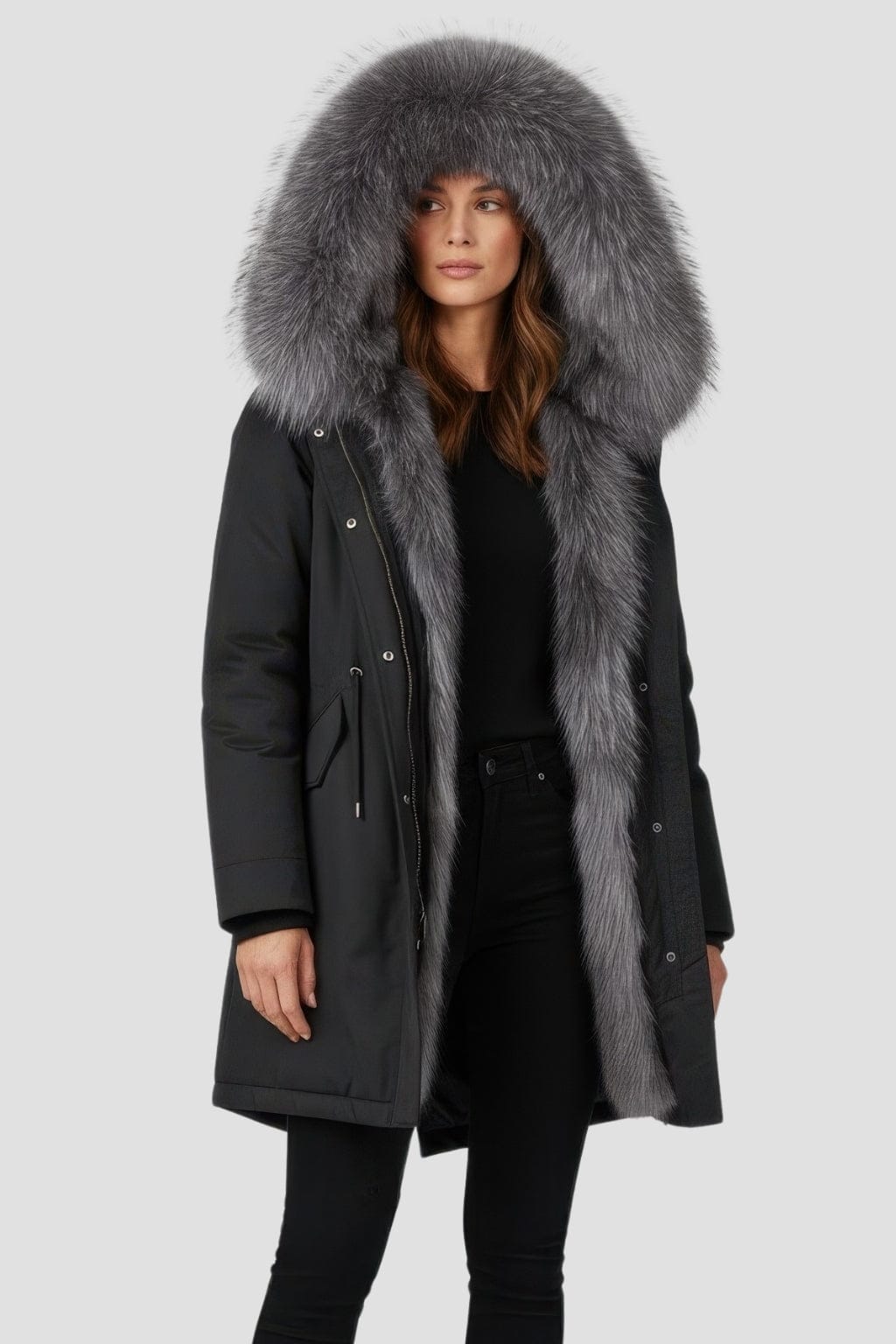 Parka à capuche en fourrure grise Héritage fourrure