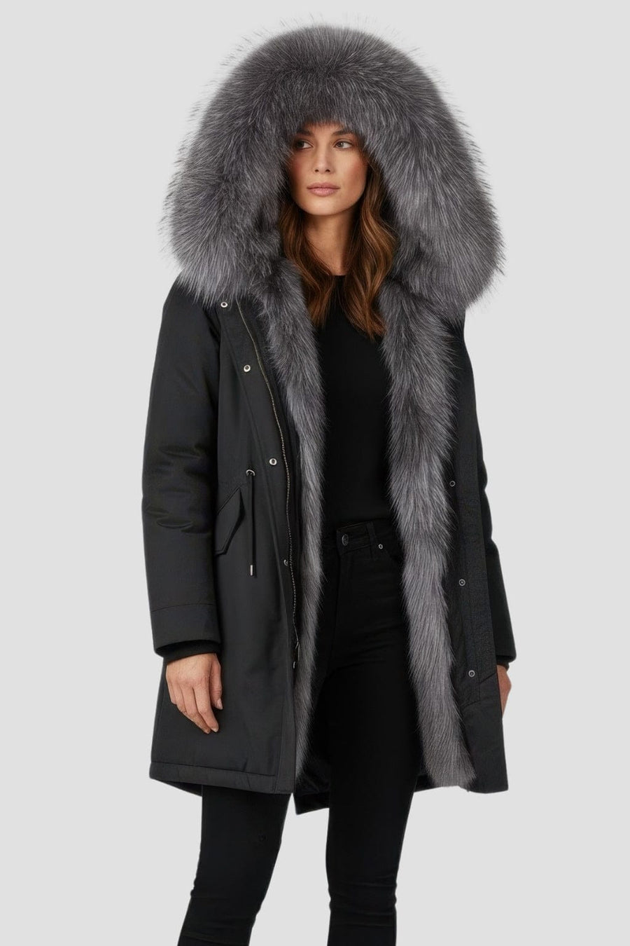 Parka à capuche en fourrure grise Héritage fourrure