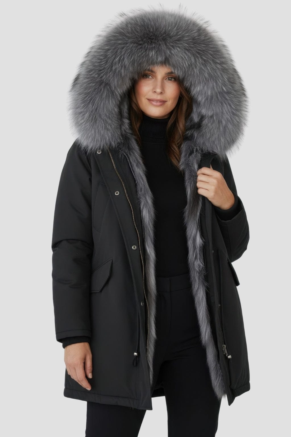 Parka à capuche en fourrure grise Héritage fourrure