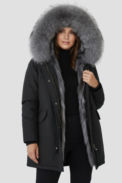 Parka à capuche en fourrure grise Héritage fourrure