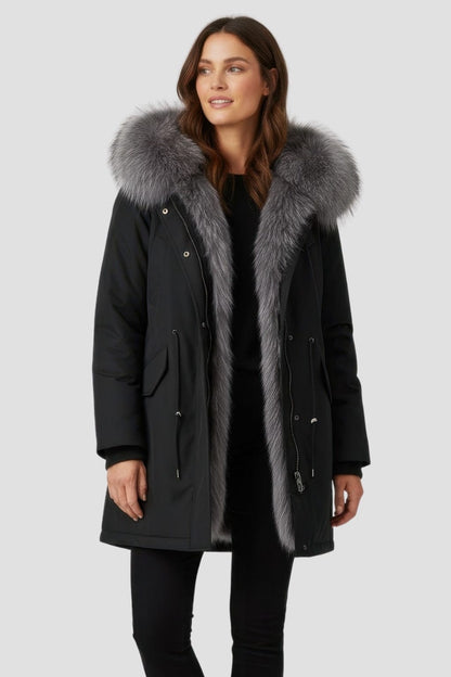 Parka à capuche en fourrure grise Héritage fourrure