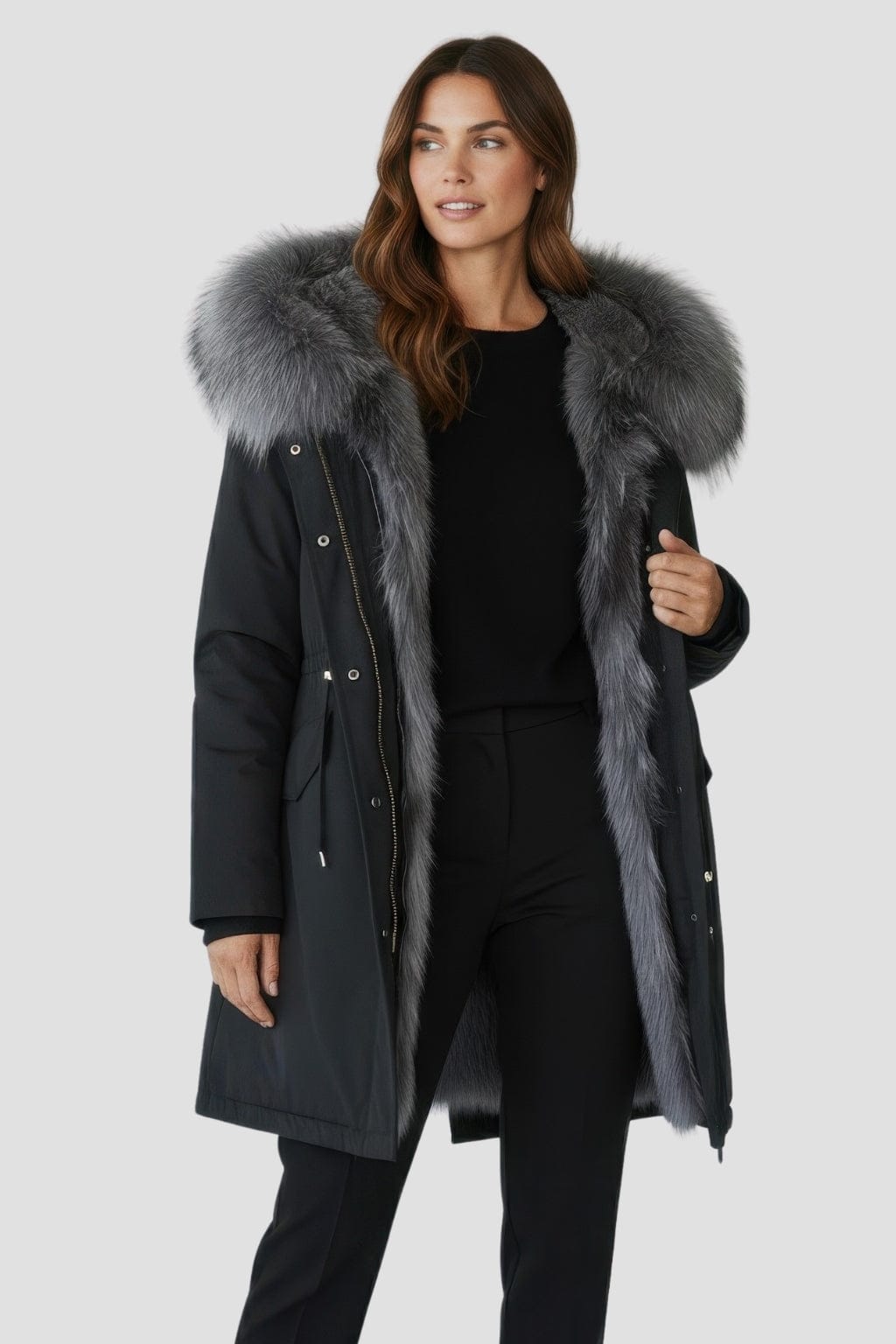 Parka à capuche en fourrure grise Héritage fourrure