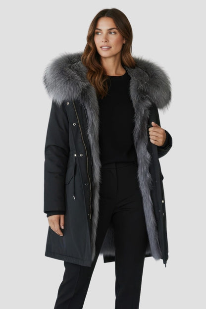 Parka à capuche en fourrure grise Héritage fourrure