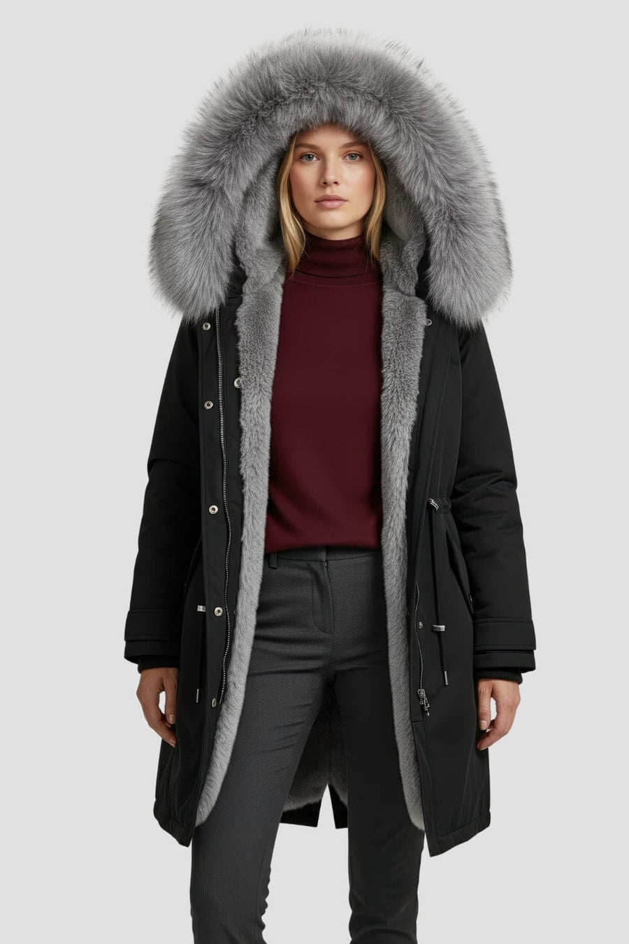 Parka à capuche en fourrure grise Héritage fourrure