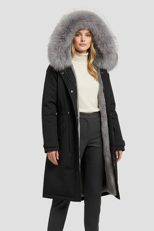 Parka à capuche en fourrure grise Héritage fourrure