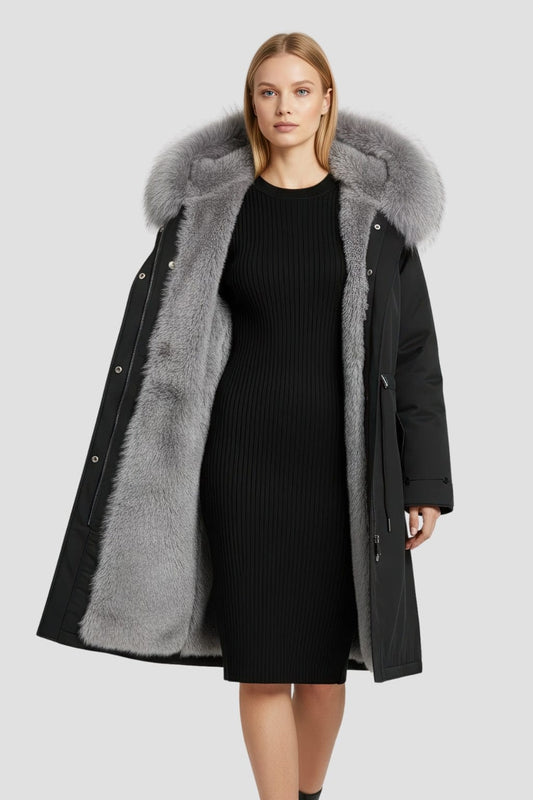 Parka à capuche en fourrure grise Héritage fourrure