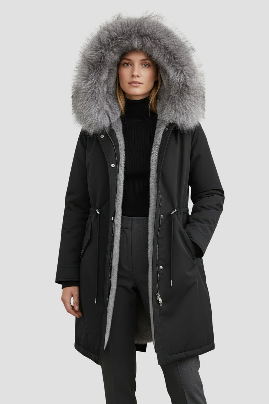 Parka à capuche en fourrure grise Héritage fourrure