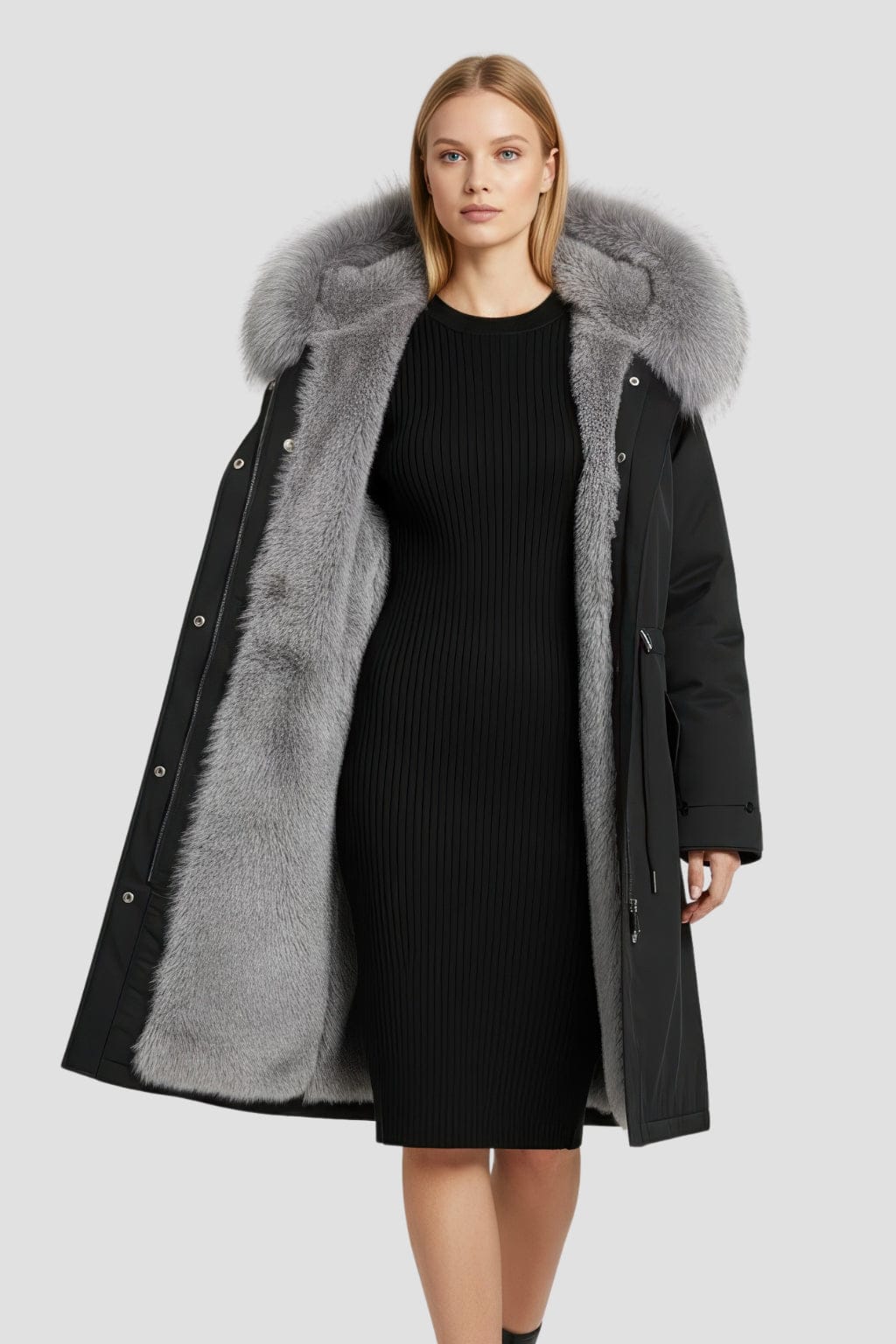 Parka à capuche en fourrure grise Héritage fourrure