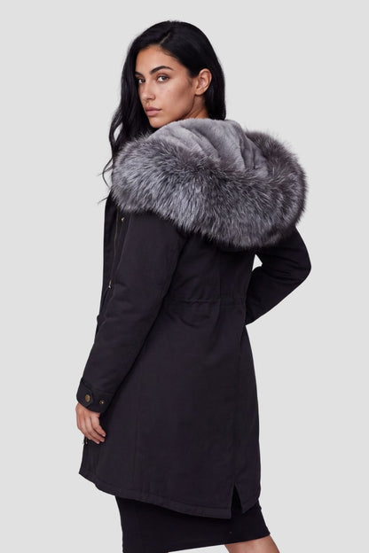 Parka à capuche en fourrure grise Héritage fourrure