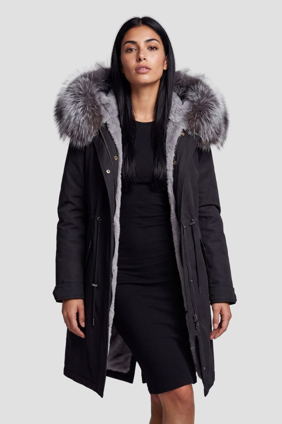 Parka à capuche en fourrure grise Héritage fourrure