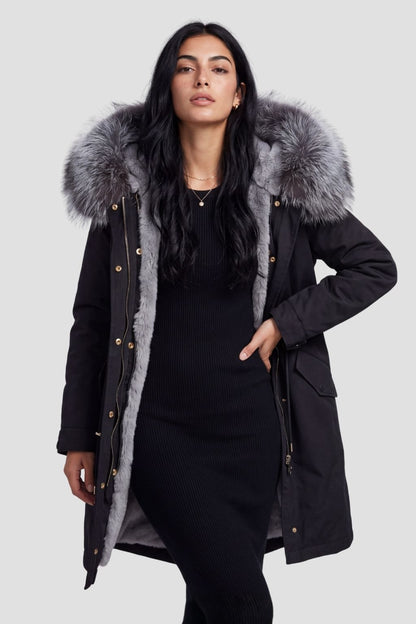 Parka à capuche en fourrure grise Héritage fourrure