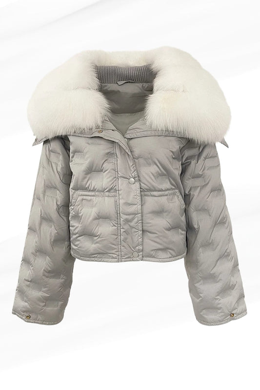 Parka courte en fourrure argenté Héritage fourrure