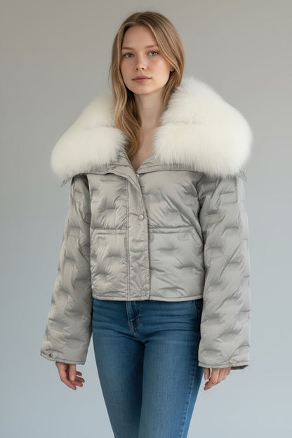 Parka courte en fourrure argenté Héritage fourrure