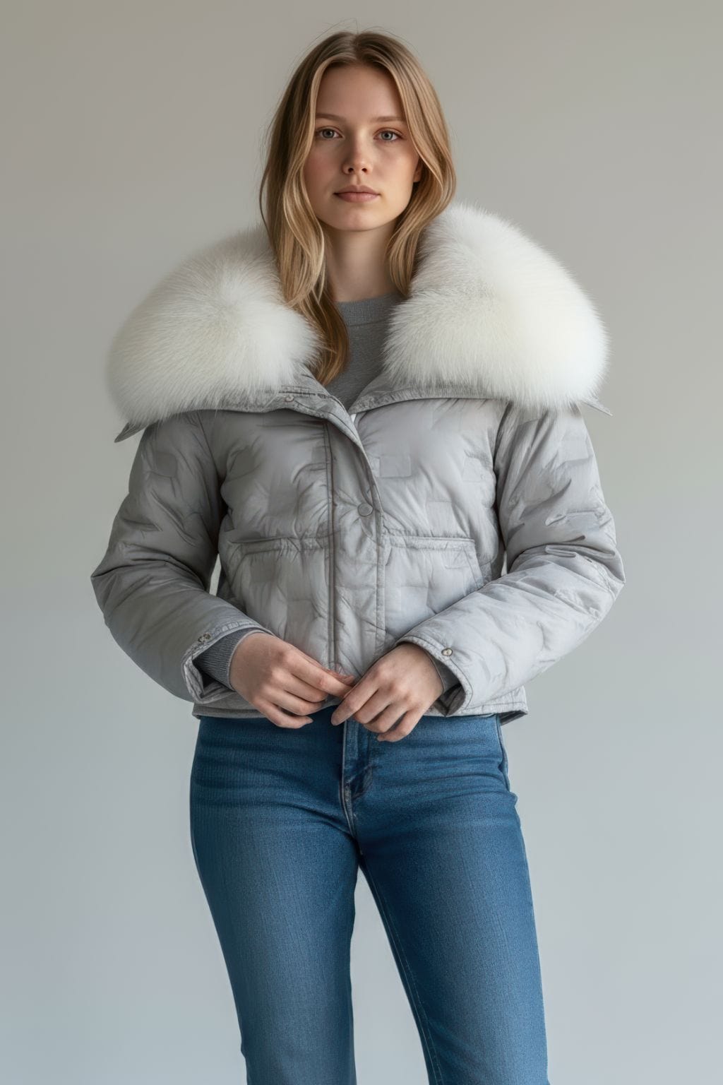 Parka courte en fourrure argenté Héritage fourrure