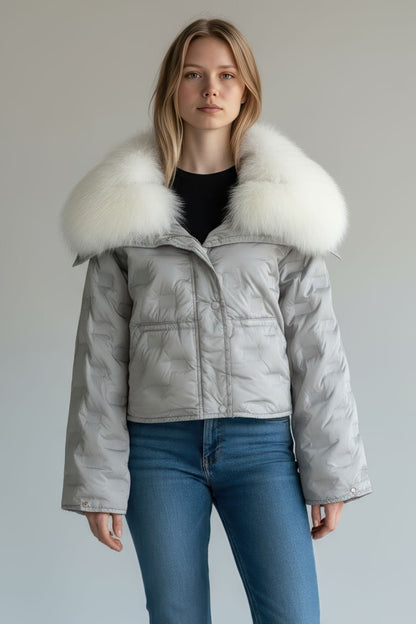 Parka courte en fourrure argenté Héritage fourrure