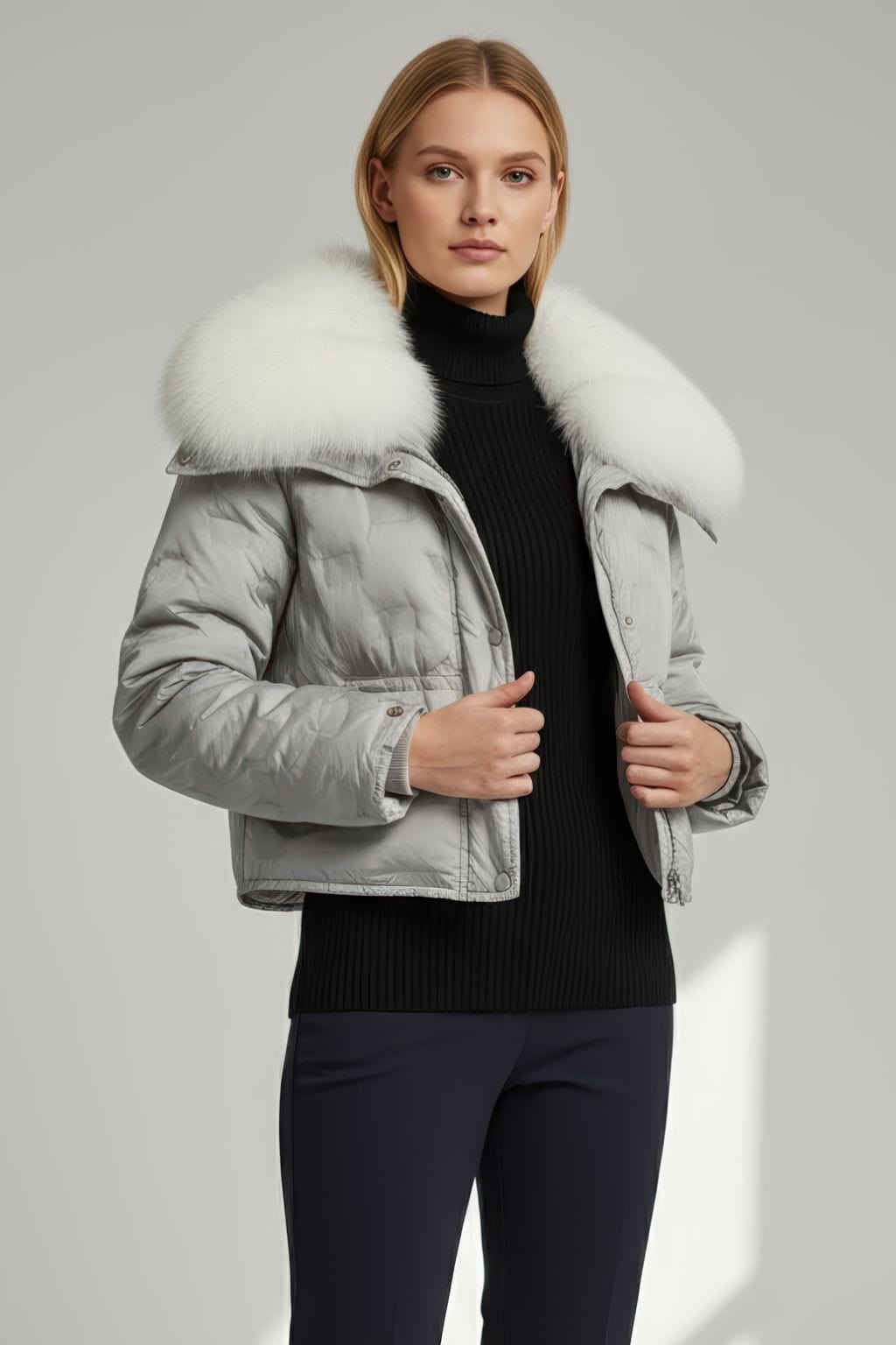 Parka courte en fourrure argenté Héritage fourrure