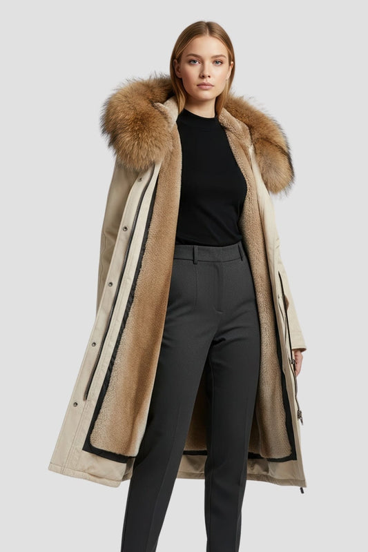 Parka fourrure femme beige Héritage fourrure