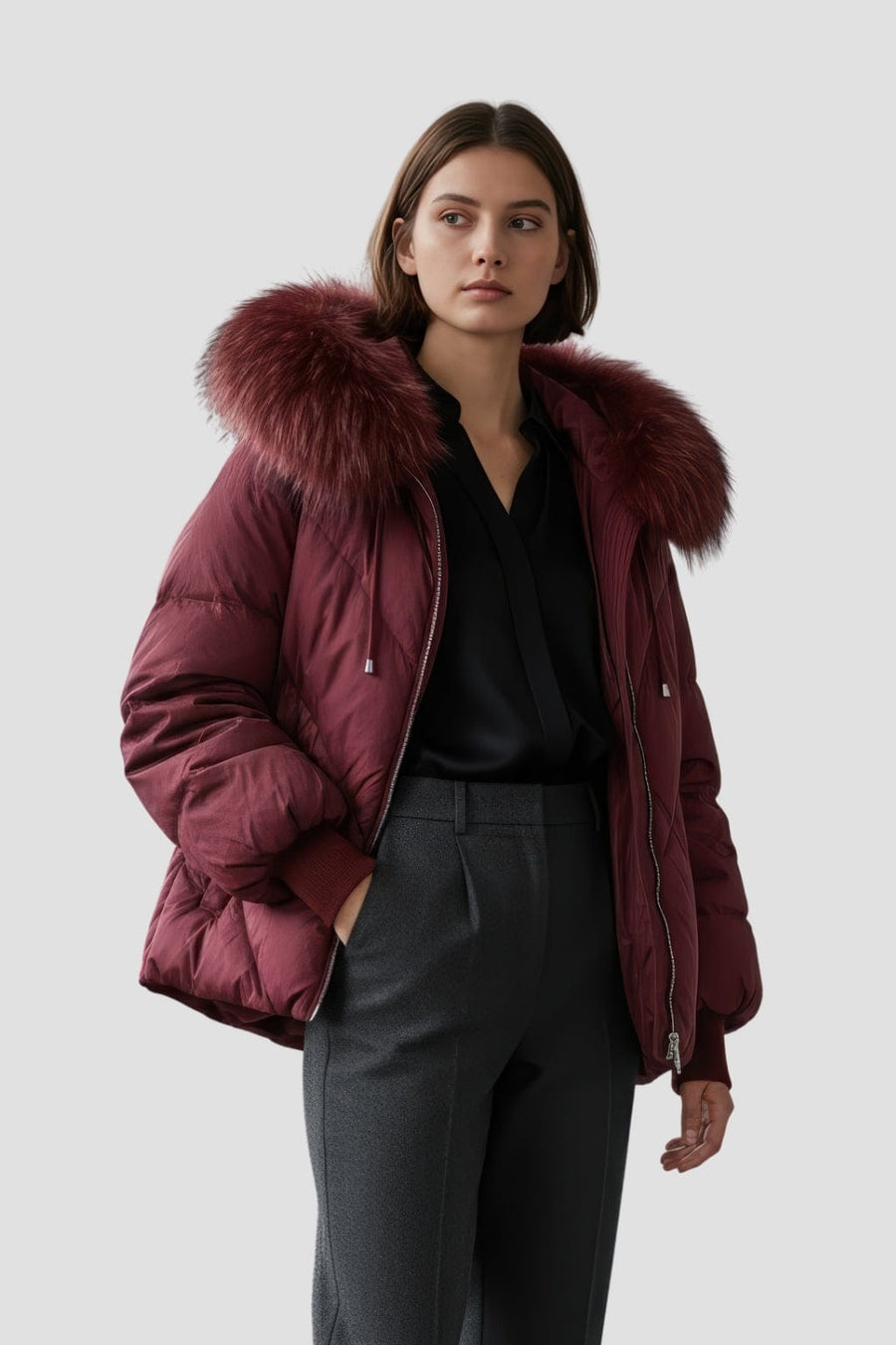 Parka fourrure femme bordeaux Héritage fourrure