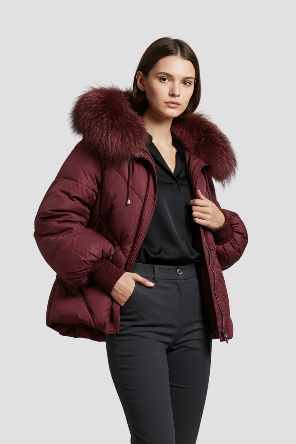 Parka fourrure femme bordeaux Héritage fourrure